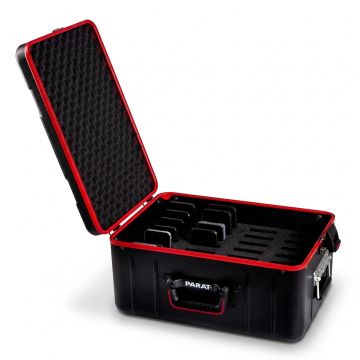 Mallette de transport Open PARAT Case Mobile ACTIVE avec espace pour 28 smartphones, visible avec intérieur absorbant les chocs.