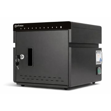 Vue latérale de l'armoire de chargement USB-C Manhattan avec clé et serrure RFID.