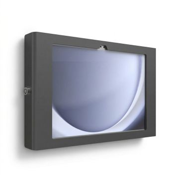 Vue latérale du support mural Compulocks Apex pour Samsung Galaxy Tab A9+, montrant un détail du mécanisme de verrouillage.