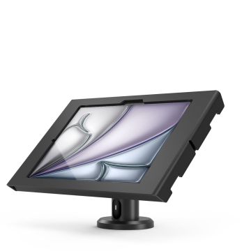 Vue latérale du support de table Compulocks Rise pour iPad Air, avec un angle réglable et une base robuste.