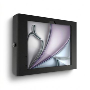 Vue latérale du support mural Compulocks Apex pour iPad Air 11 pouces, noir, avec une vue dégagée sur les détails de montage.