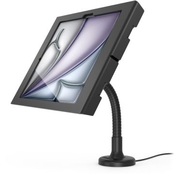 Vue latérale du support de table Compulocks Flex Apex avec un iPad Air en position flexible.