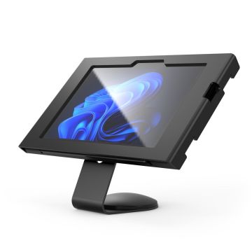 Vue latérale du support de table Compulocks Core Apex pour Microsoft Surface Go 4, avec un écran incliné et une base robuste.