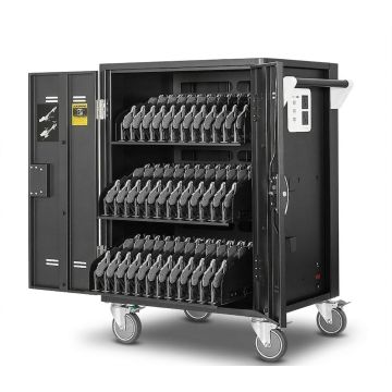 Chariot de chargement ouvert pour ordinateur portable AVer C36i+ AC avec compartiments de chargement visibles pour 36 appareils jusqu'à 15 pouces.