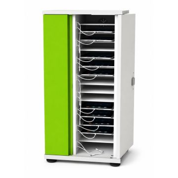 Armoire de chargement ouverte pour iPad Zioxi avec compartiments de chargement visibles et gestion des câbles.