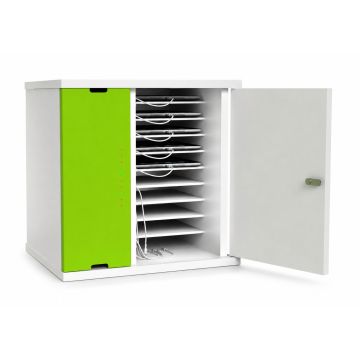 Ouvrez l'armoire de chargement pour iPad Zioxi onView2 avec compartiments visibles pour iPad et gestion des câbles.