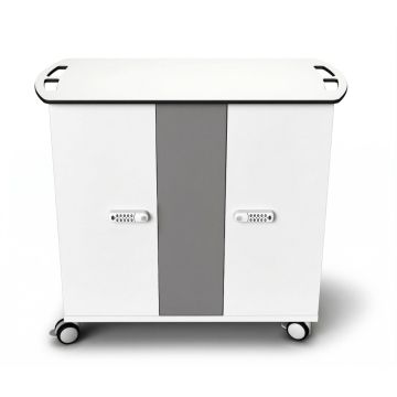 Vue de face du chariot de chargement Zioxi onView2 Chromebook avec serrure à code numérique et roues pour la mobilité.