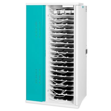 Armoire murale ouverte USB-C pour smartphone Zioxi avec compartiments de chargement visibles et gestion des câbles pour 40 smartphones.