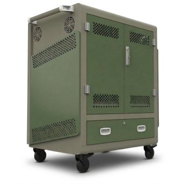 Vue latérale du chariot de chargement Indota CM37 AC avec portes fermées et évents visibles.