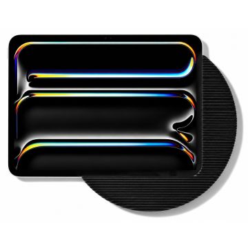 Vue détaillée du support mural Displine Moonlight pour iPad Pro 11 pouces, doté d'un design noir à rayures qui soutient solidement l'iPad.
