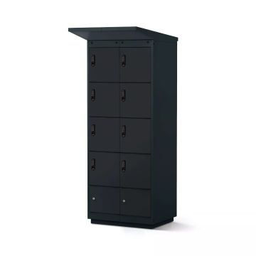 Vue latérale du casier de chargement de batterie de vélo Lockeel avec 8 compartiments et serrures à code électronique.
