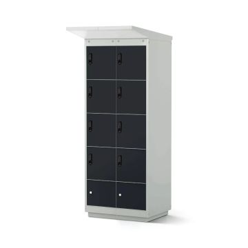 Vue latérale du casier de chargement de batterie de vélo Lockeel avec 8 compartiments et serrures à code électronique.