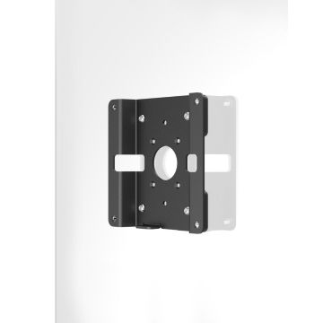 Vue latérale du support de montage en verre Compulocks VESA 100, monté sur une surface en verre.