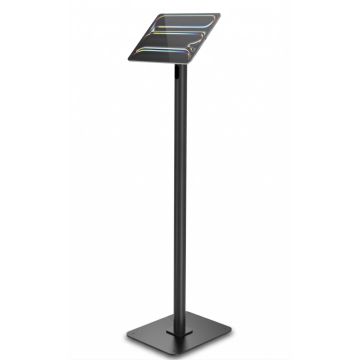 Vue latérale du support de sol pour tablette Compulocks Swift Invisible avec une finition moderne et élégante.