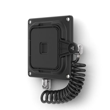 Vue latérale du support mural pour tablette Compulocks Magnetix doté d'un câble spiralé pour une finition soignée.