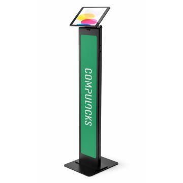 Vue latérale du support de sol pour tablette Compulocks BrandMe Magnetix avec une tablette en cours d'utilisation.