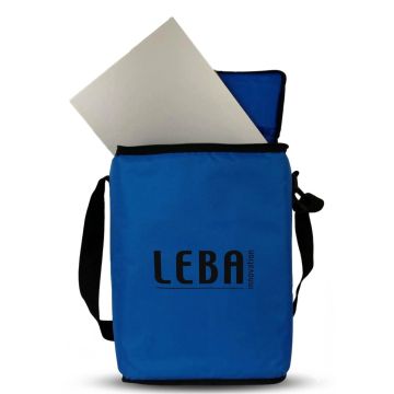 Ouvrir LEBA NoteBag Grand sac avec un ordinateur portable et un intérieur bleu visible.