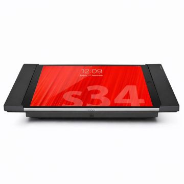 Support de table noir Smart Things sDock Fix pour iPad Air 13 pouces, vue de face avec iPad utilisé.