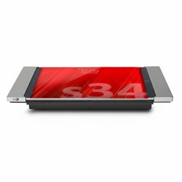 Vue latérale du support de table Smart Things sDock Fix pour iPad Air 13 pouces avec une finition argentée.