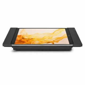 Vue latérale du support de table Smart Things sDock Fix pour Samsung Galaxy Tab S10+, avec la tablette en position paysage.