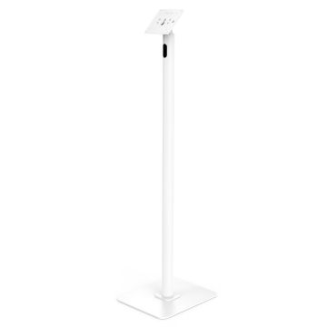 Vue latérale du support de sol Compulocks Swift VESA en blanc, avec une base robuste et un design simple.
