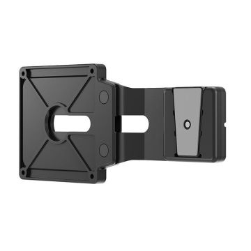 Vue latérale du support pour terminal de paiement Compulocks VESA avec serrure, montrant clairement la plaque de montage et le mécanisme de verrouillage.