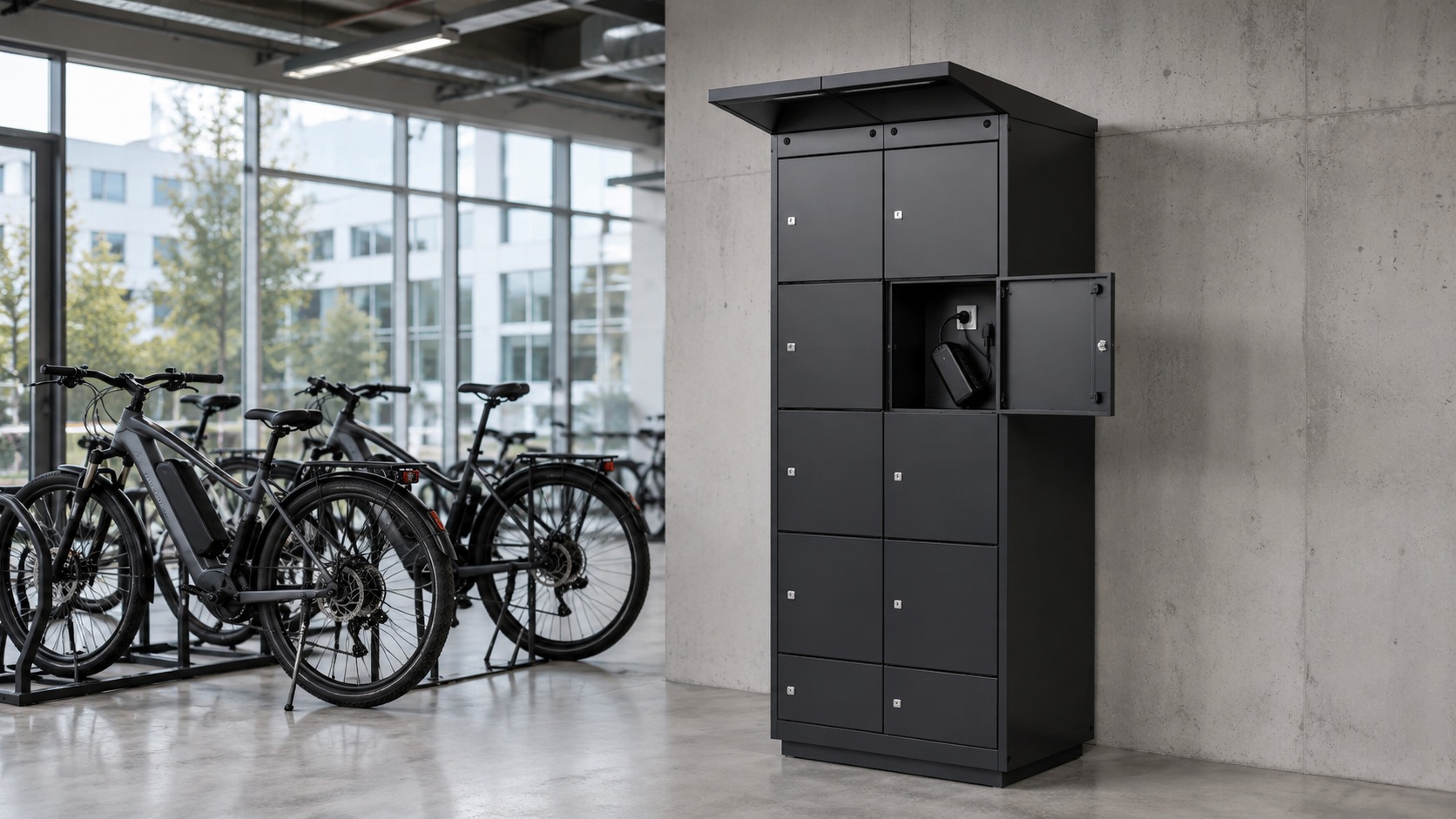 Casier de recharge pour batteries de vélo pour les collaborateurs au bureau