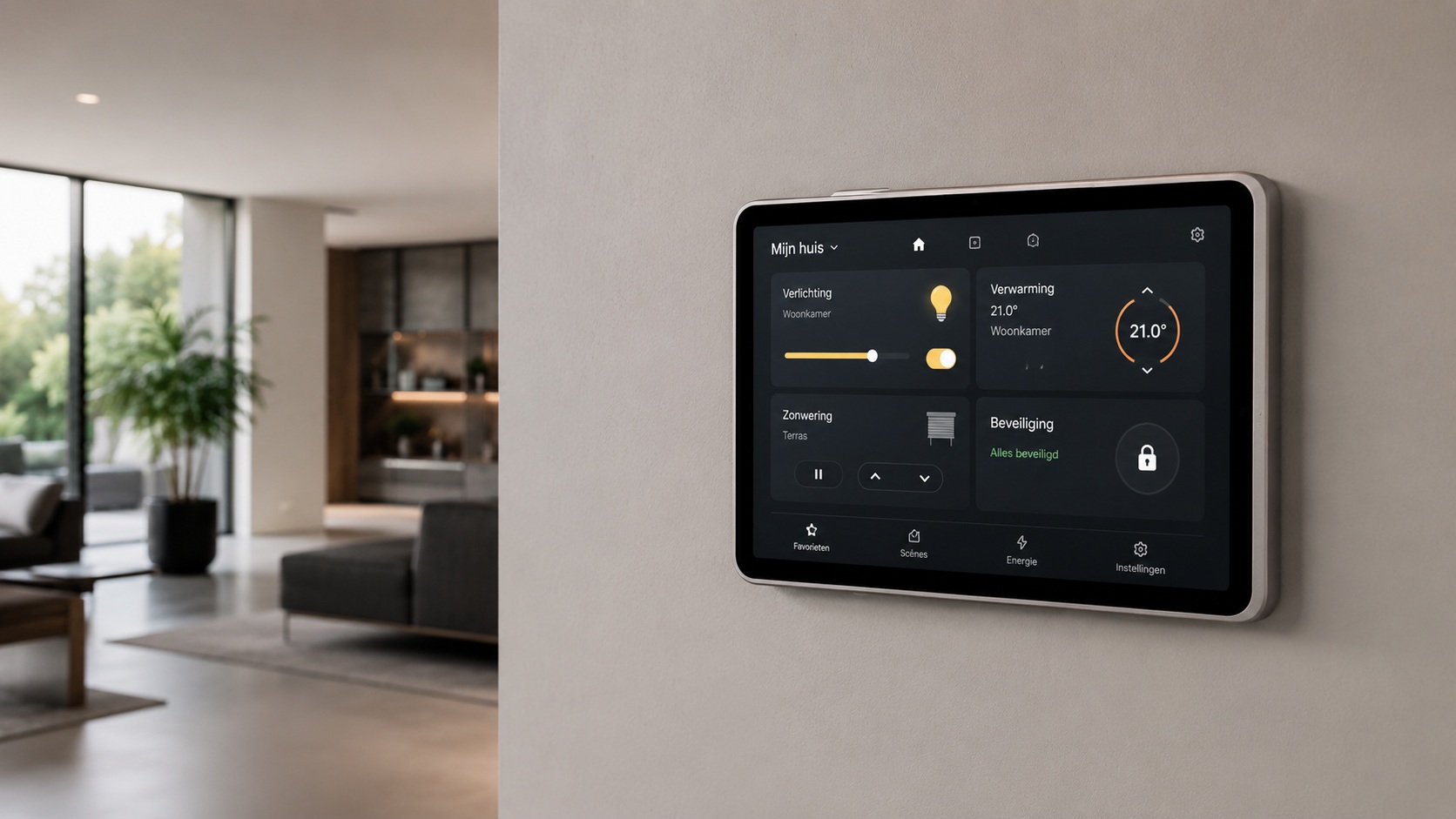 Tablet aan de muur als bedieningspaneel voor domotica